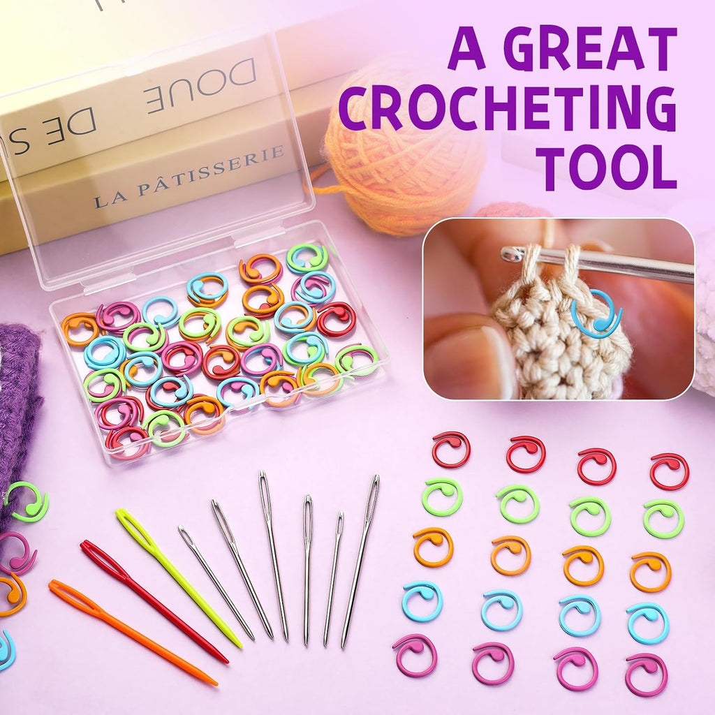 LOKUNN Metal Stitch Markers, 100 Pcs Metal Colorful Crochet Stitch
