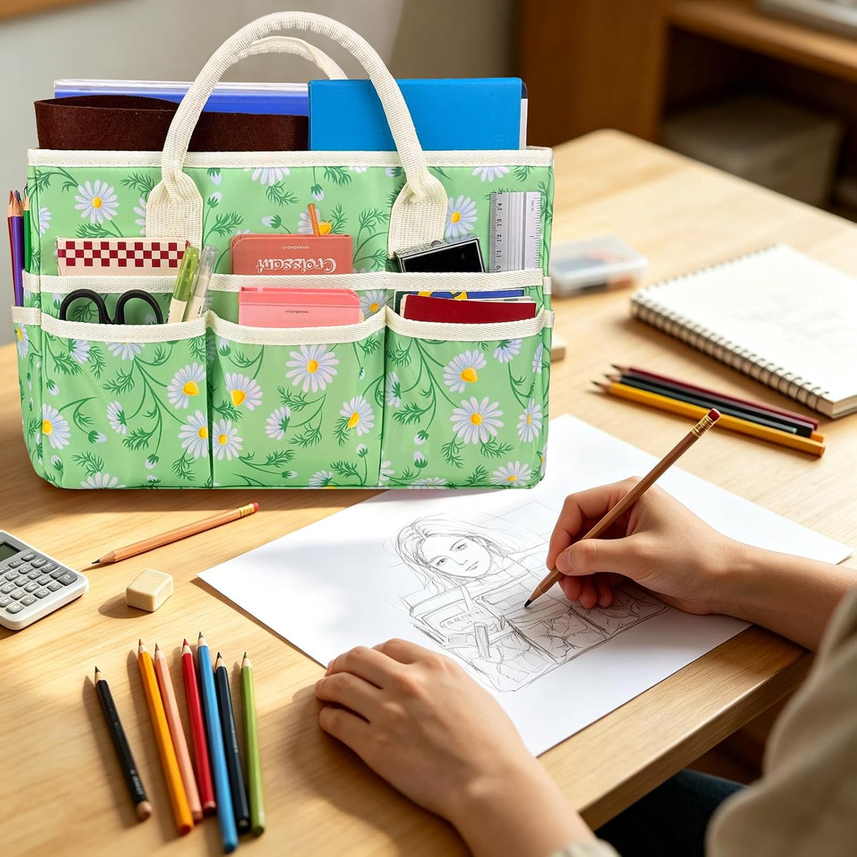Craft Organizer Tote Bag, Large Art Storage Caddy with Multiple