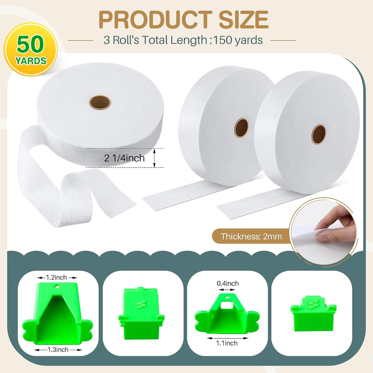 Ceoighe 3 Roll Jelly Roll Batting Strips with Tube Maker, 2 1/4"