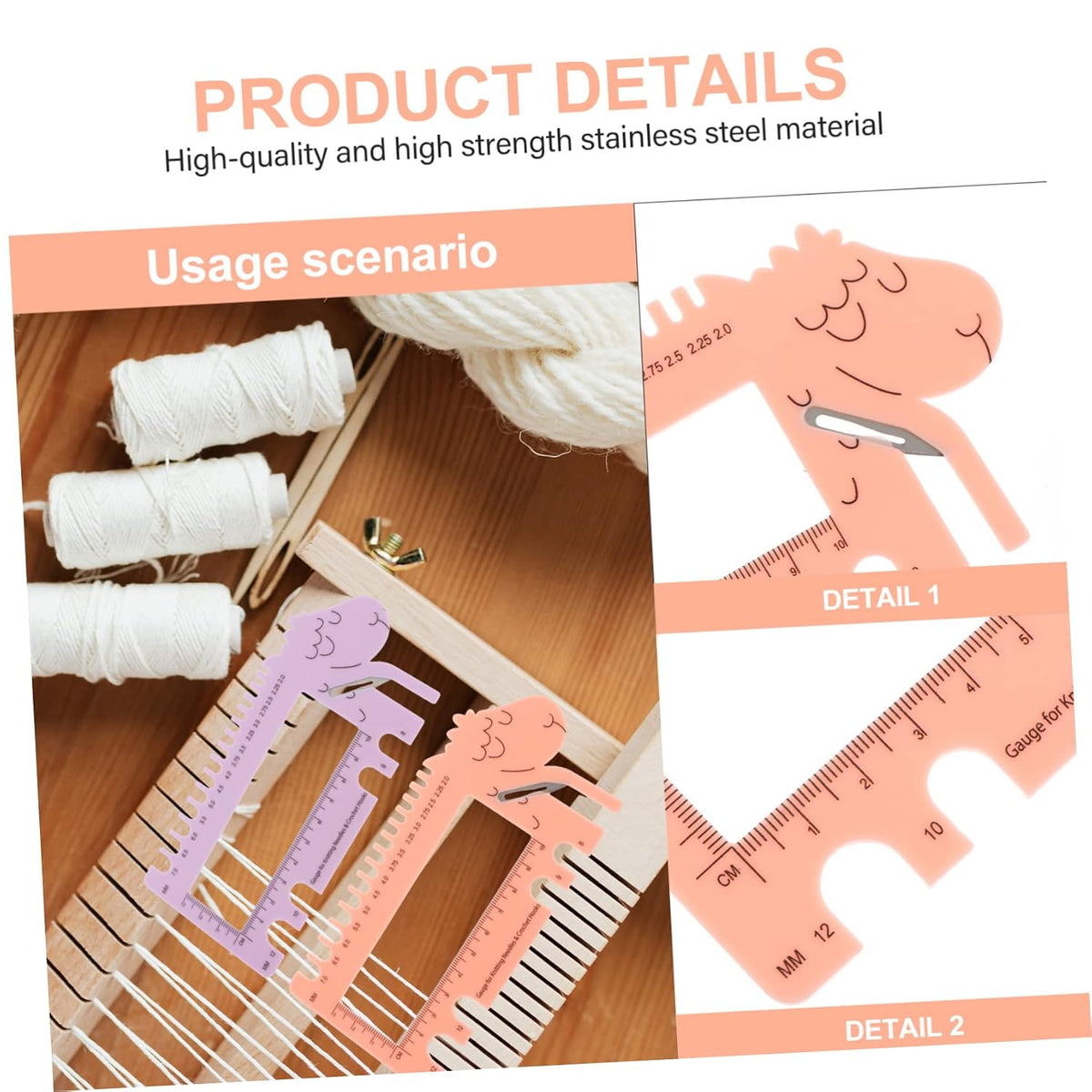 Gadpiparty 2pcs Sheep Crochet Gauge Ruler Lightweight Measuring Tool