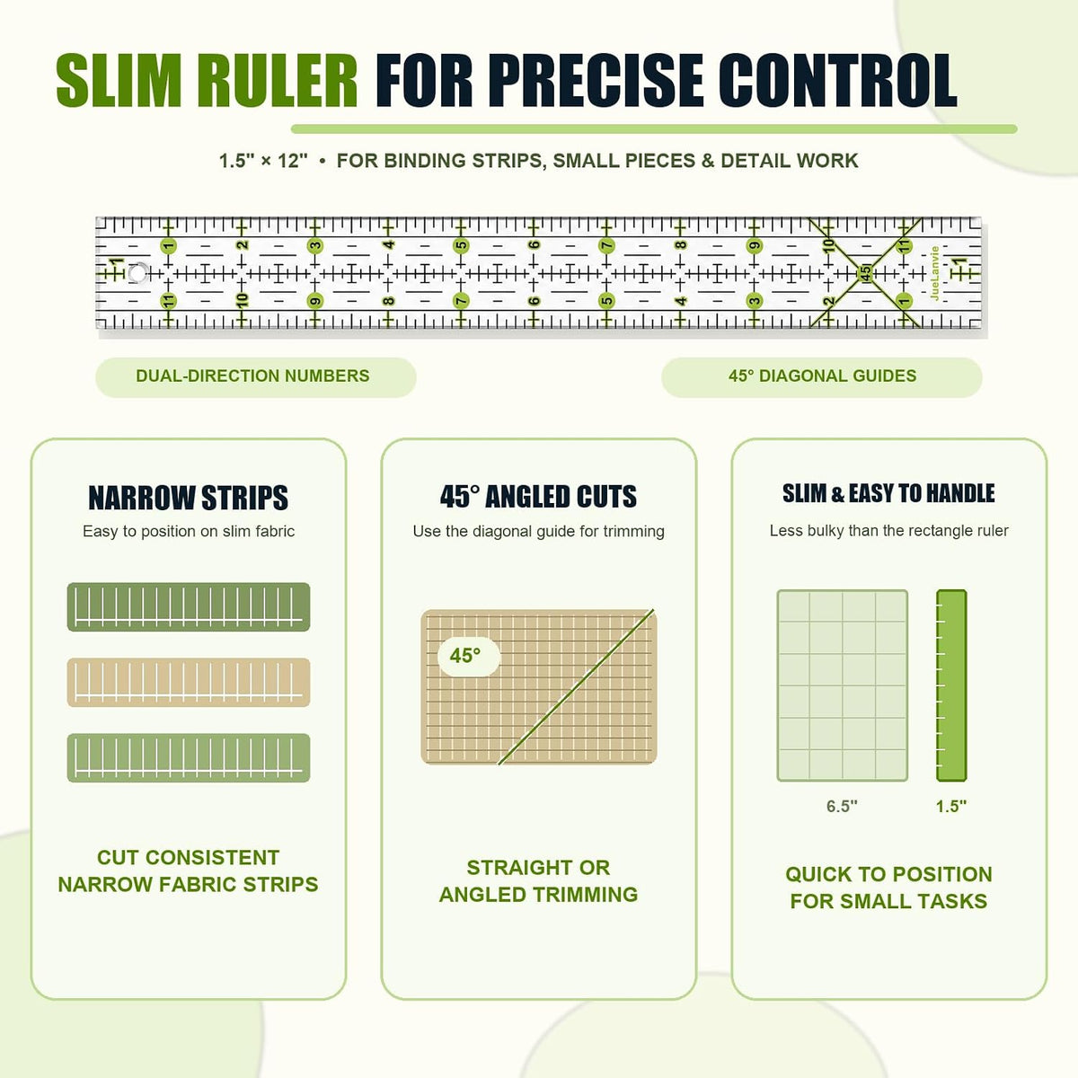 3-Piece Acrylic Quilting Ruler Set, 6.5" x 12" Rectangle Cutting