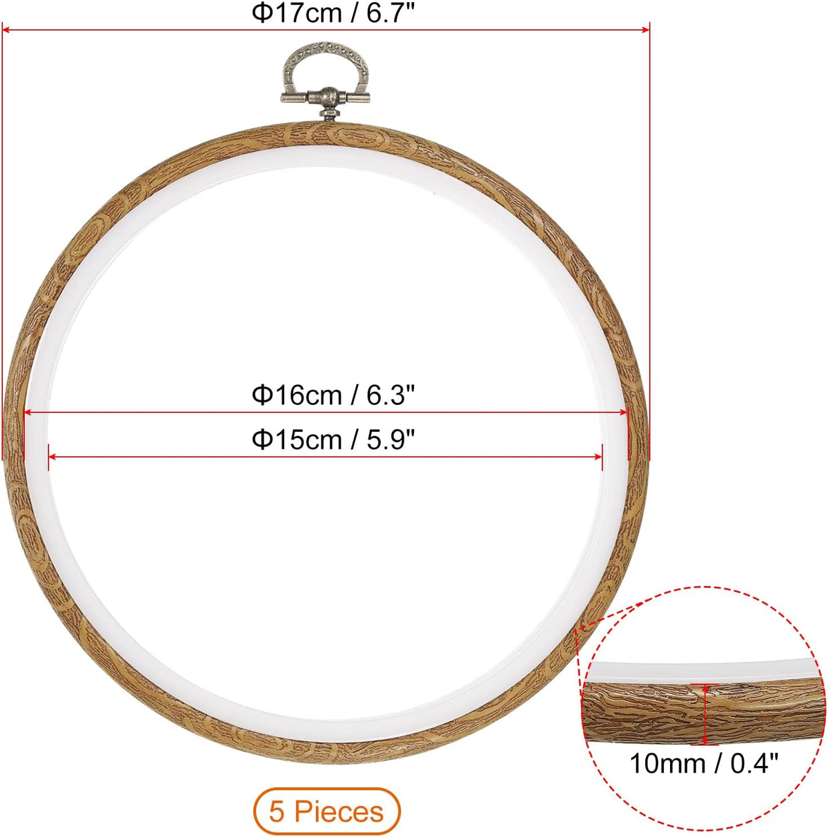 PATIKIL 5 Pieces 6 Inch Embroidery Hoops Frame Round Imitated Wood