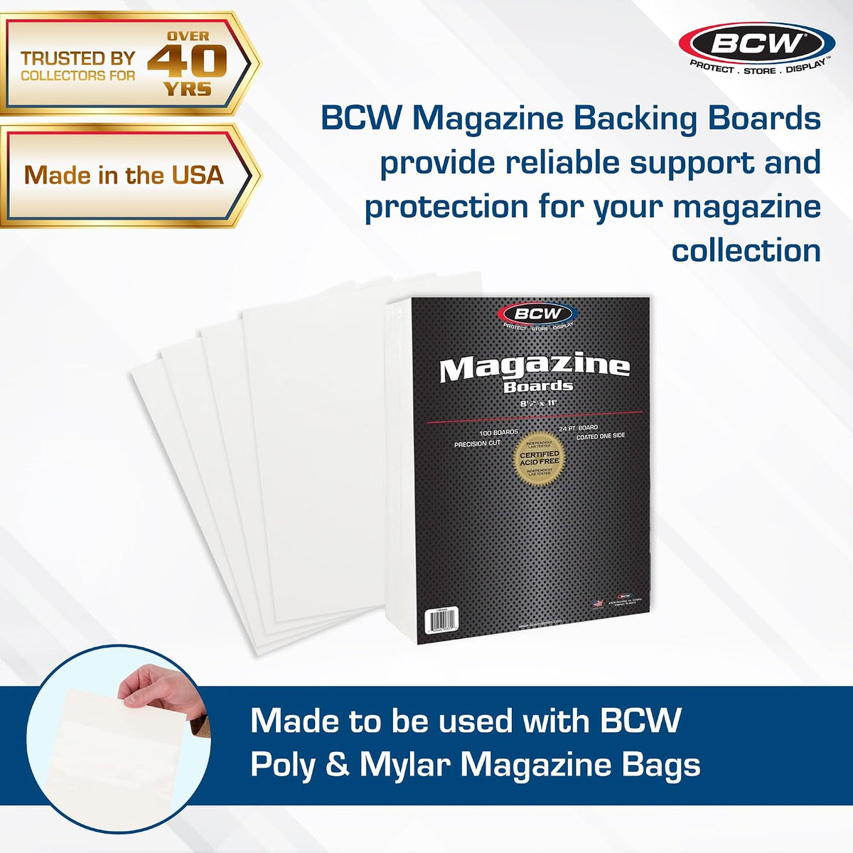 BCW Magazine Backing Boards 8.5 x 11 – 200 Pack | Acid-Free for