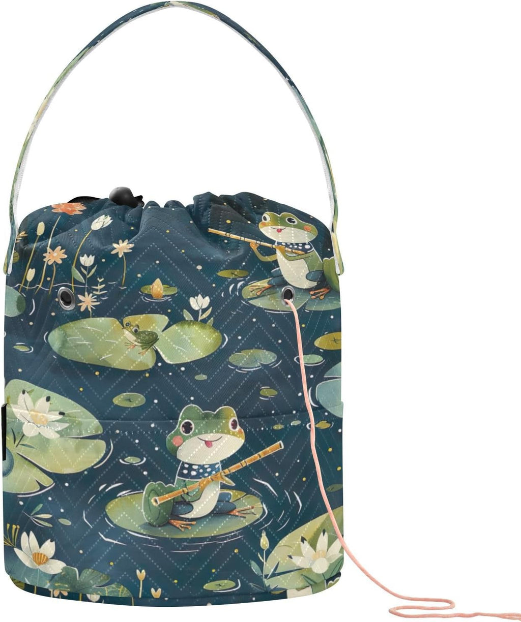 YETTASBIN Frog Lotus Yarn Storage Bag, Large Crochet Knitting Bag
