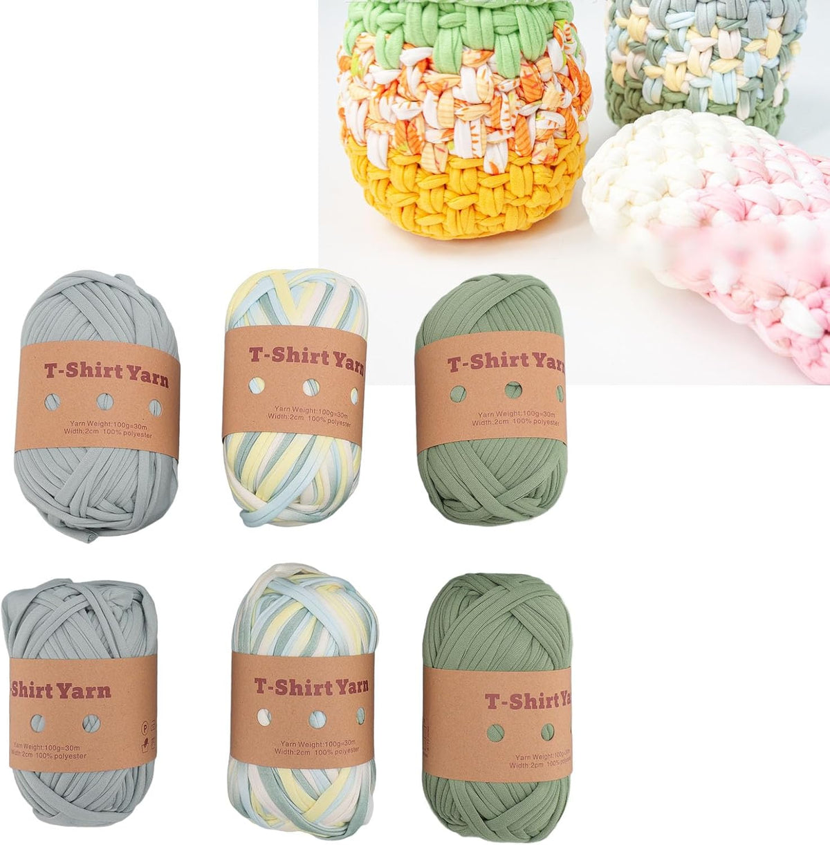 T Shirt Yarn Yarn DIY Crafts,6 Pack Super Soft Polyester Yarn for