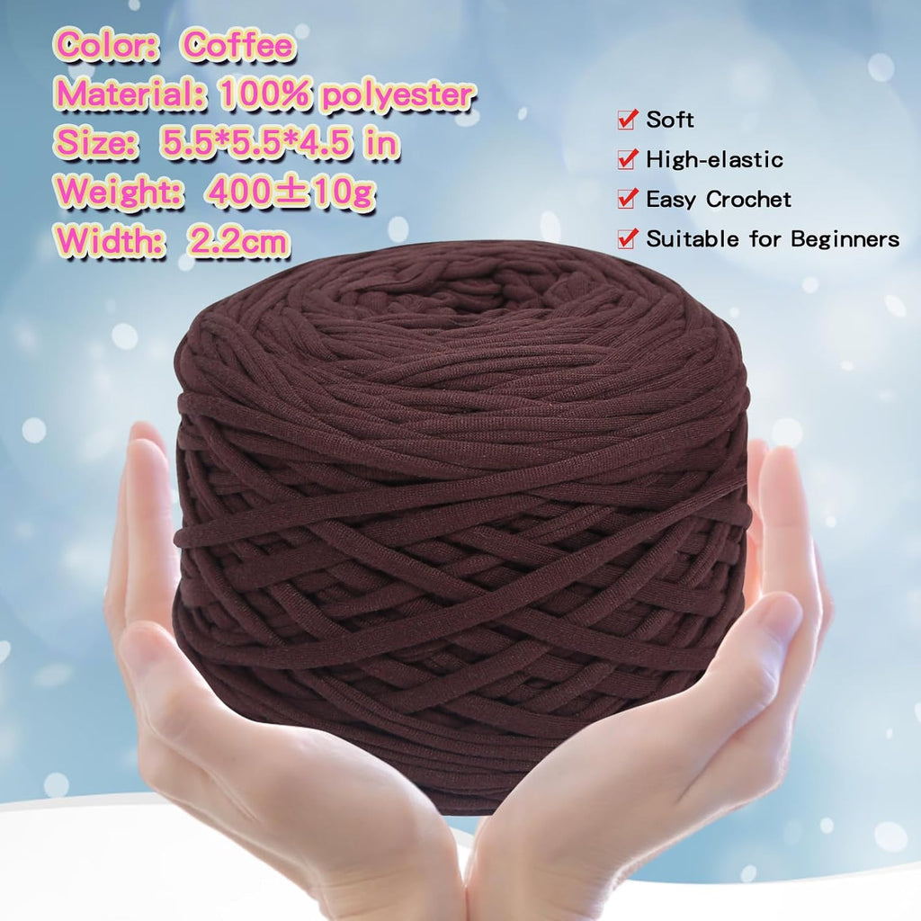 400g T-Shirt Yarn, 130 Yards Elastic Fabric Crochet DIY Coffee