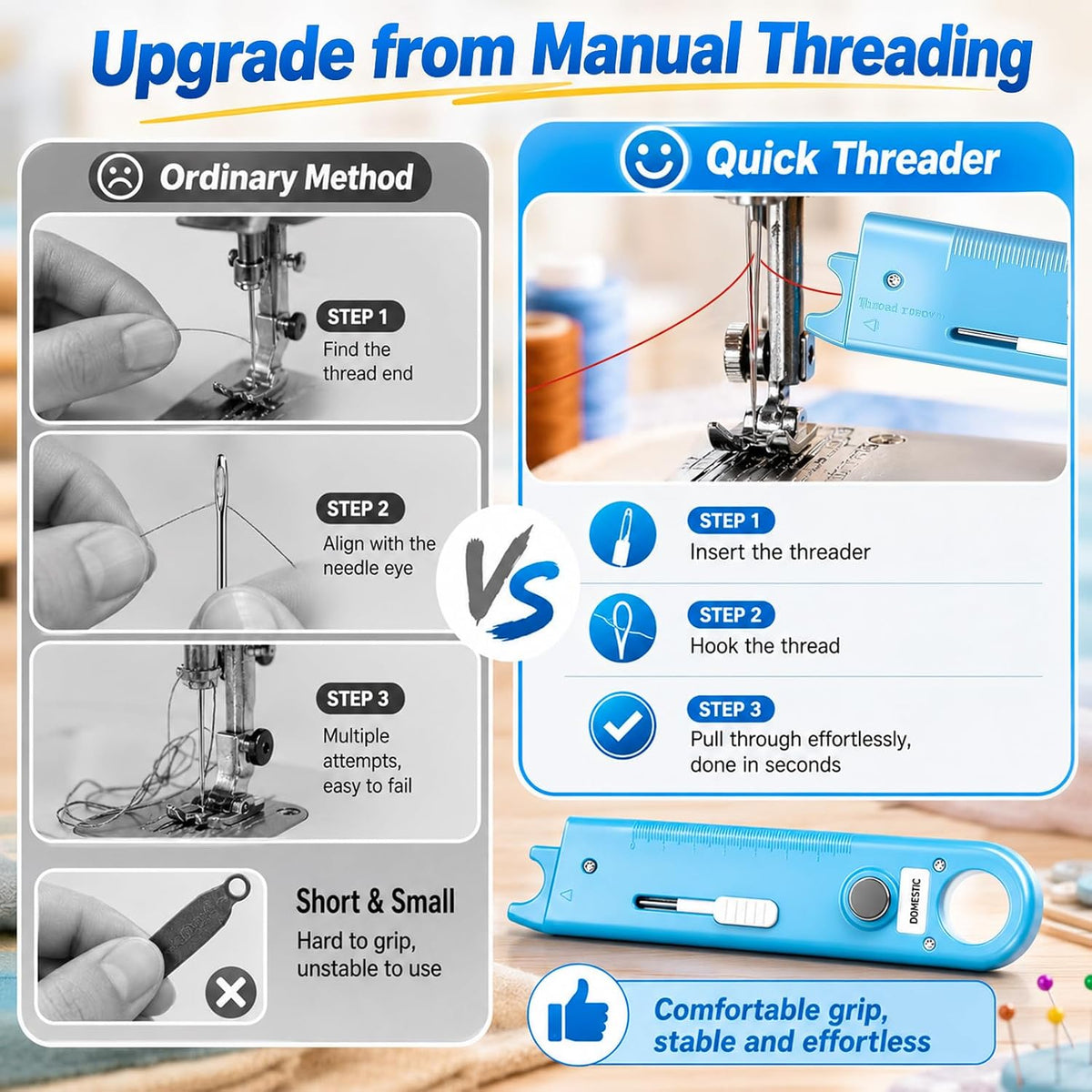 4-in-1 Quick Automatic Needle Threader for Sewing Machine (Red+Blue)