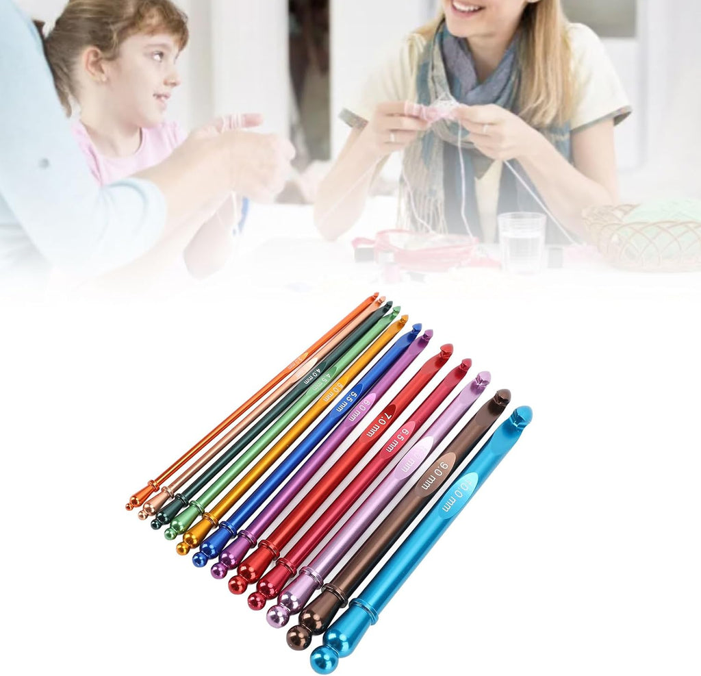 Crochet Hooks Set, 12PCS 3 to 10mm Ergonomic Aluminum Metal 15cm Long