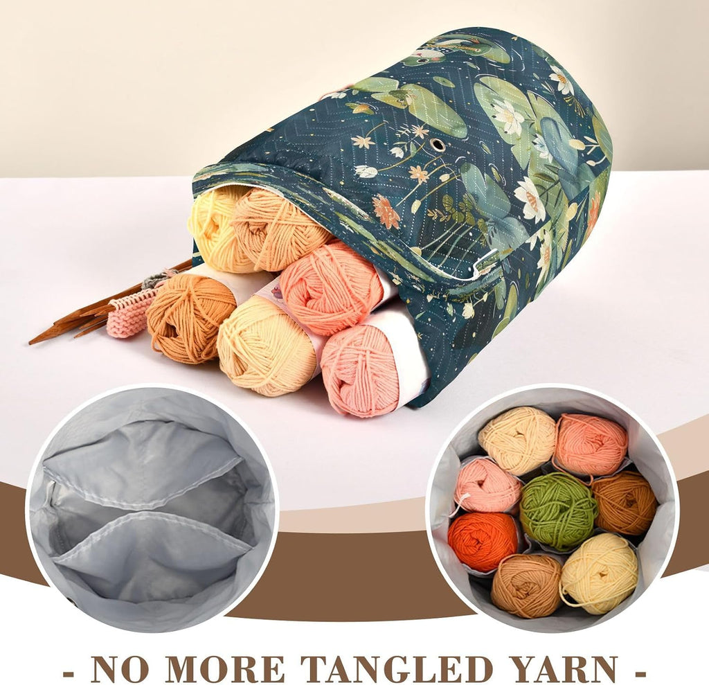 YETTASBIN Frog Lotus Yarn Storage Bag, Large Crochet Knitting Bag