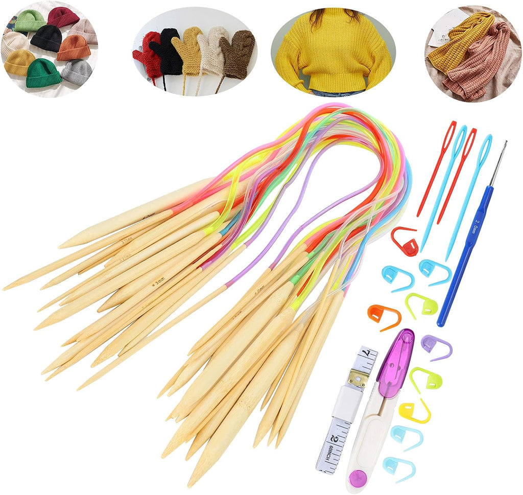 Fabater 18 Pcs Circular Knitting Needles, Bamboo Double Pointed