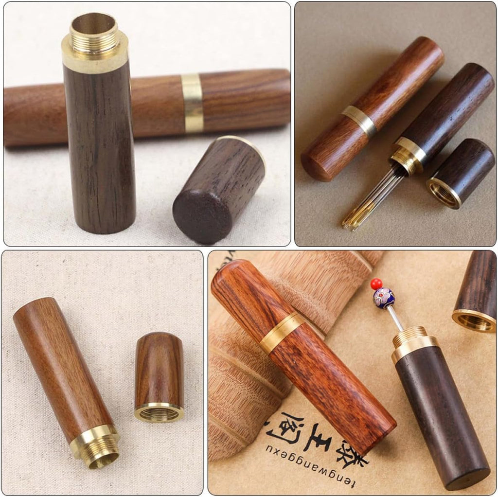 Wooden Sewing Needle Case 4 Pack Portable Pocket Box for Crafters