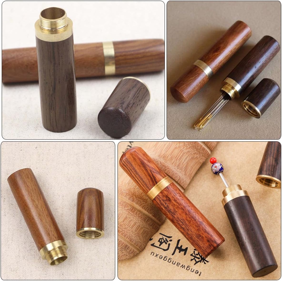 Wooden Sewing Needle Case 4 Pack Portable Pocket Box for Crafters