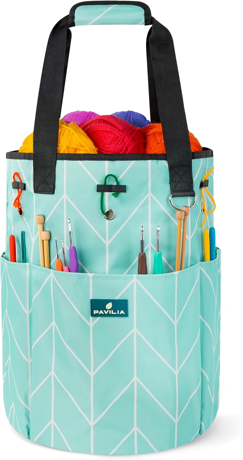 PAVILIA Crochet Bag Knitting Bag Organizer, Yarn Bag Storage Tote for