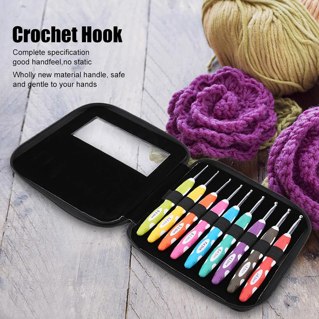 9PCS Crochet Hooks Set, 2mm to 6mm Aluminum Crochet Hooks Knitting