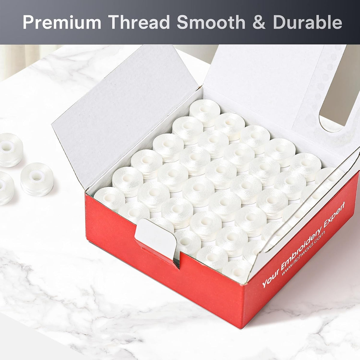 BAI Prewound Embroidery Bobbins Style L SA155 144pcs White Sideless