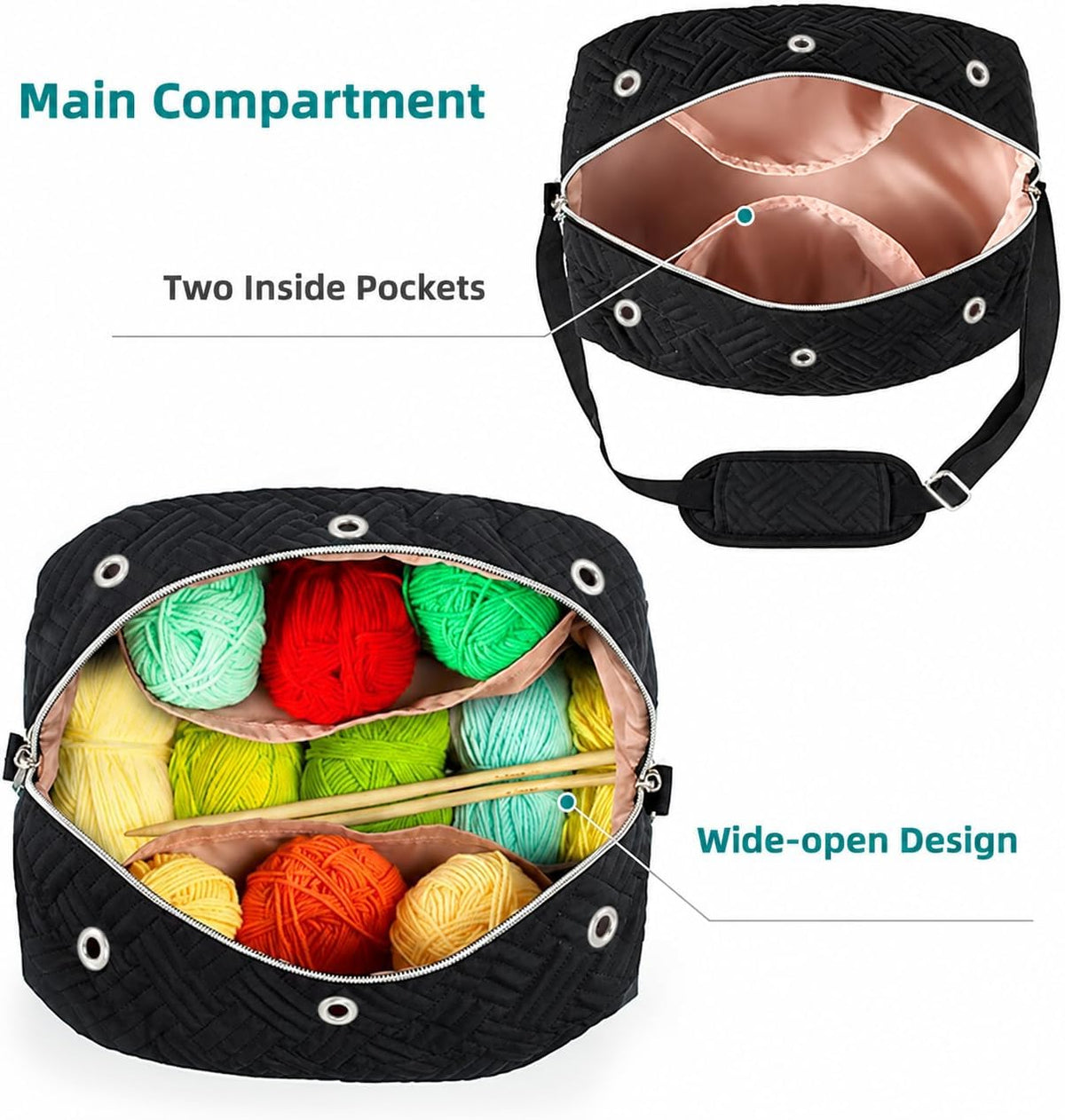 Crochet Bag Organizer with Compartments for Yarn and Knitting Projects