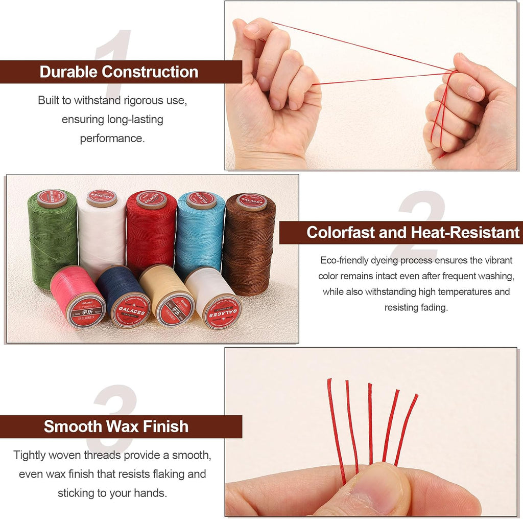 uxcell Flat Leather Sewing Waxed Thread 270m/295Yards 150D Light
