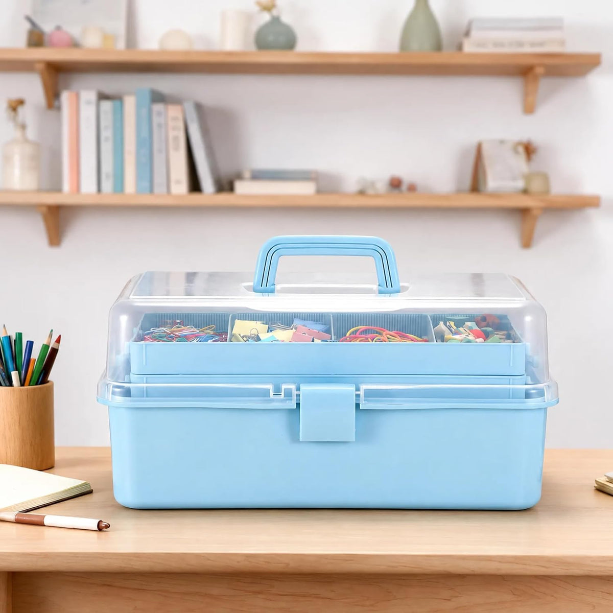 Tackle Box, 15-Inch Extra Large Art Storage Box with 3-Layer Folding