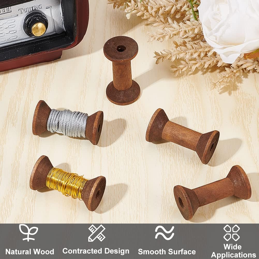 BENECREAT 20Pcs Antique Wooden Empty Spools, 1.57"/ 40mm