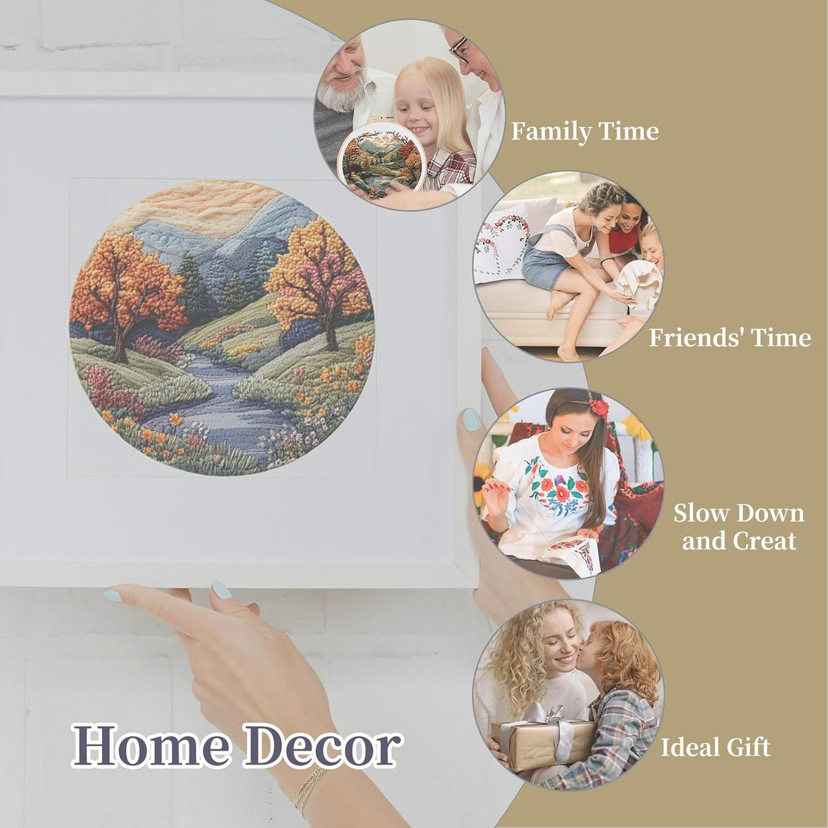FONNUY Embroidery Kit for Beginners, Boho Nature Landscape Pre-Stamped
