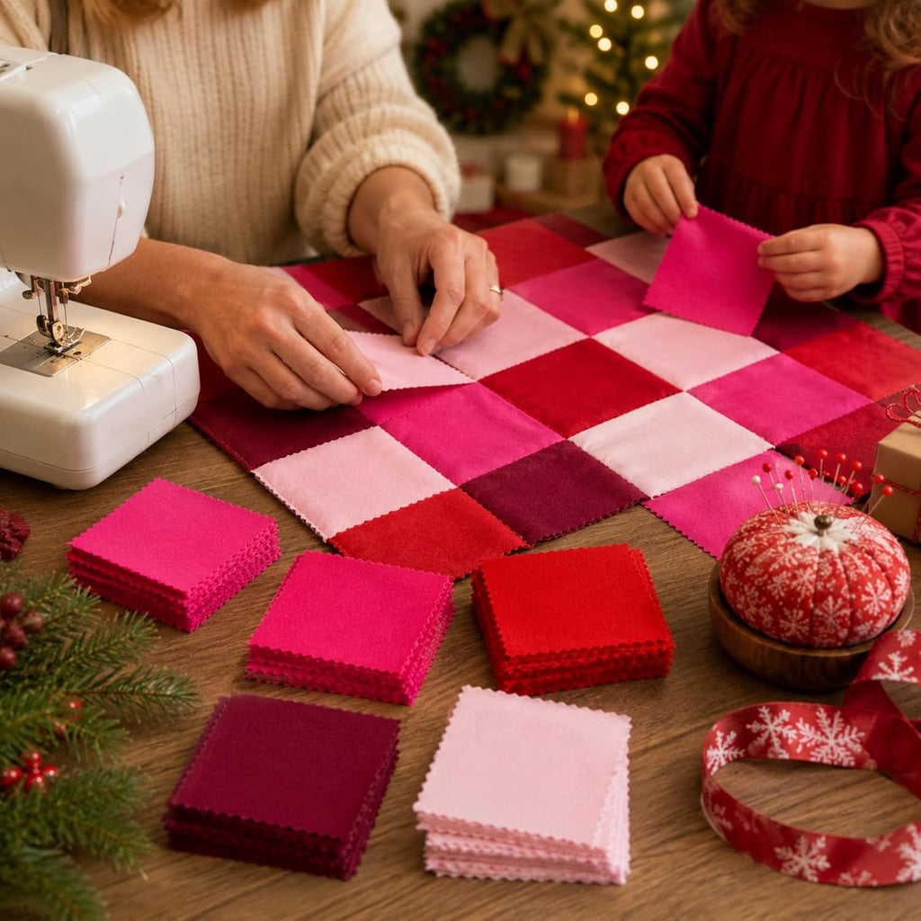 Pink Red Fabric Squares 5 x 5 Inch, Solid Cotton Precut Quilt Fabric