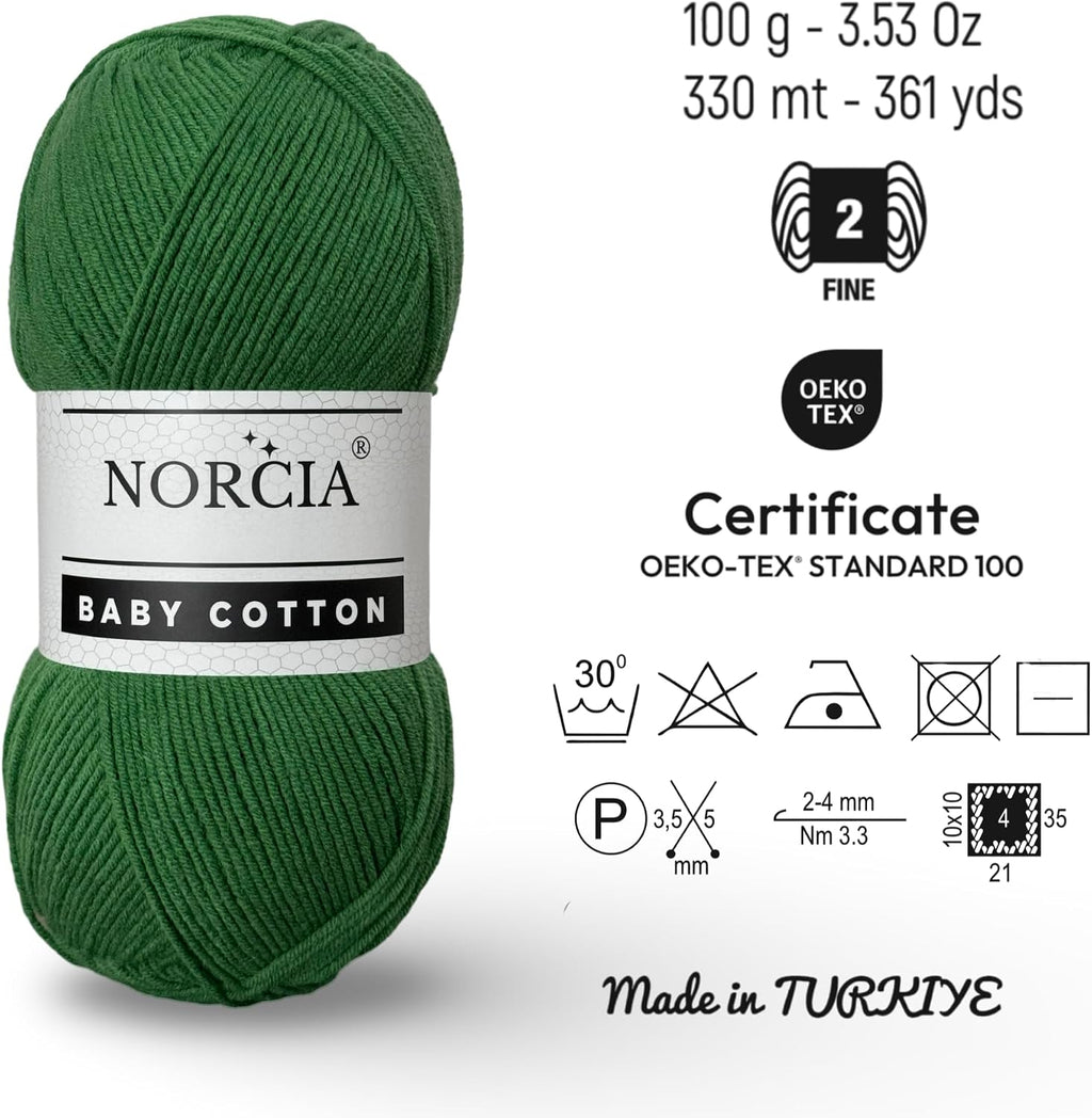 Baby Cotton, 55% Cotton 45% Acrylic Yarn, Fine/Sport (2) for Crochet