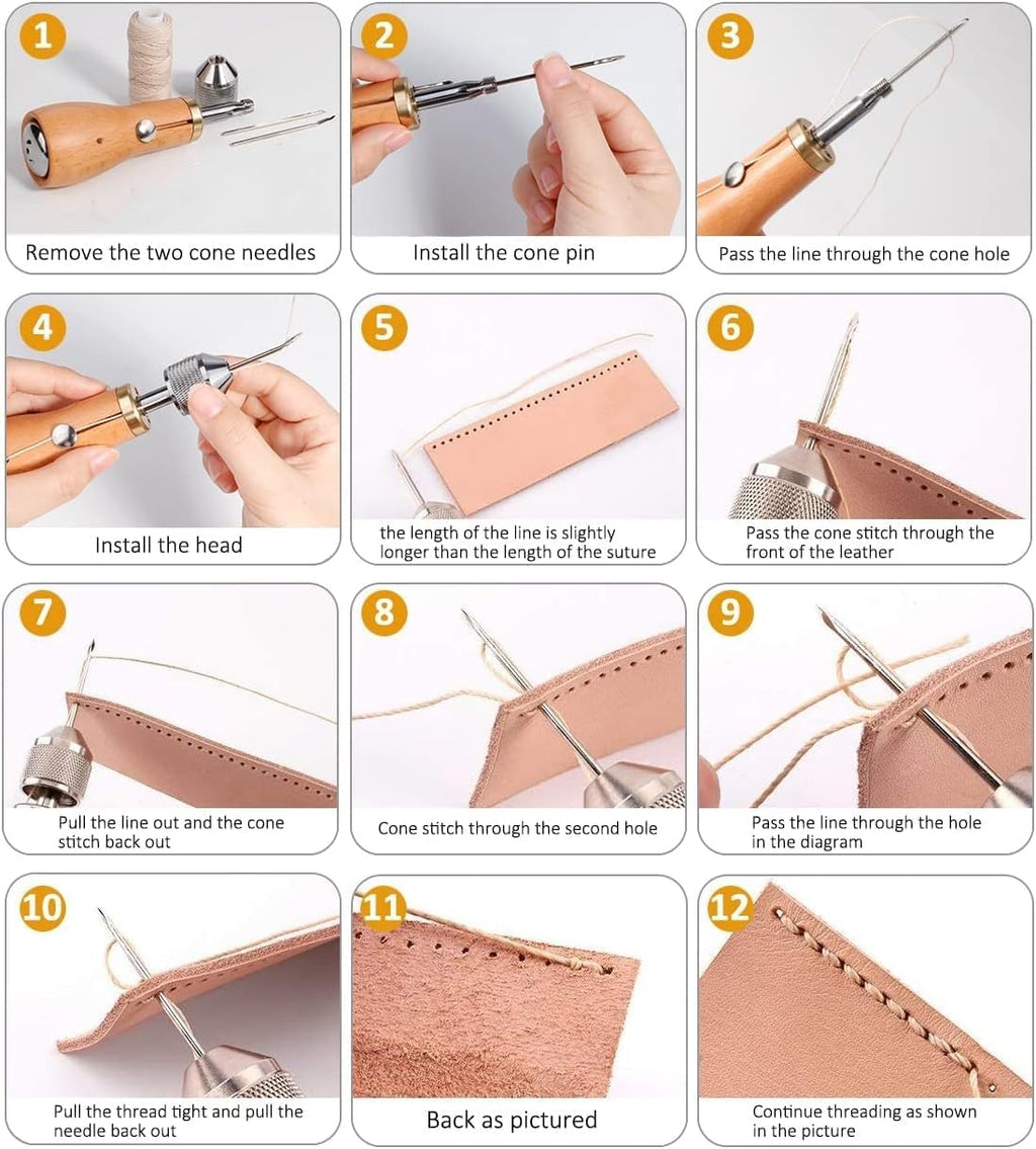 23PCS Sewing Awl Kit, Portable Leather Sewing Awl Thread Kit Leather