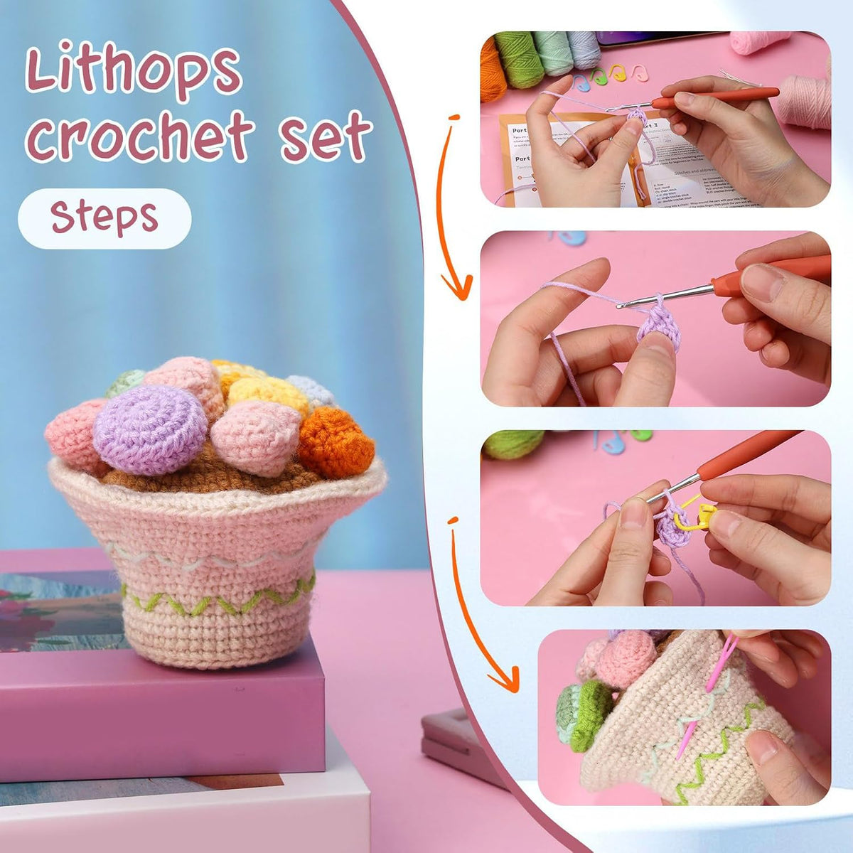 ATRYG Succulents Plant Set Beginner Crochet Knitting Supplies