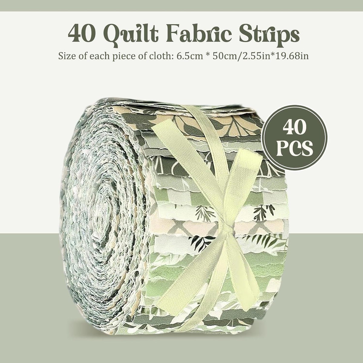 40 Pcs Jelly Roll Fabric Strips for Quilting, Crafting, Sewing, Sage
