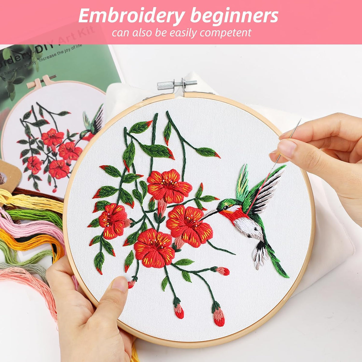 Sopoloray 4 Pack Hummingbird Embroidery Kit for Beginner Adults,Floral