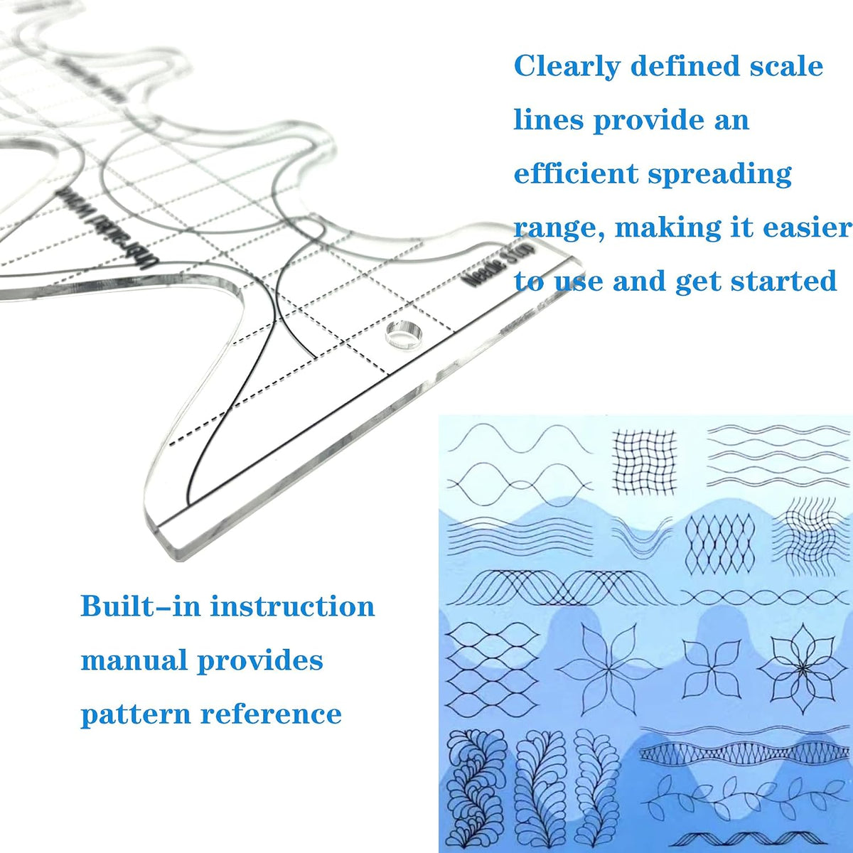 Wave Ruler for Quilting: 3mm Thick Acrylic Template for Sewing