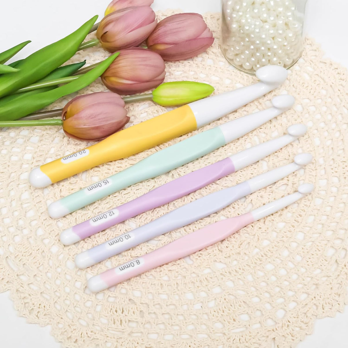 VwoYbai 5PCS Large Crochet Hooks Set,Large Rubber Handle Crochet Hooks