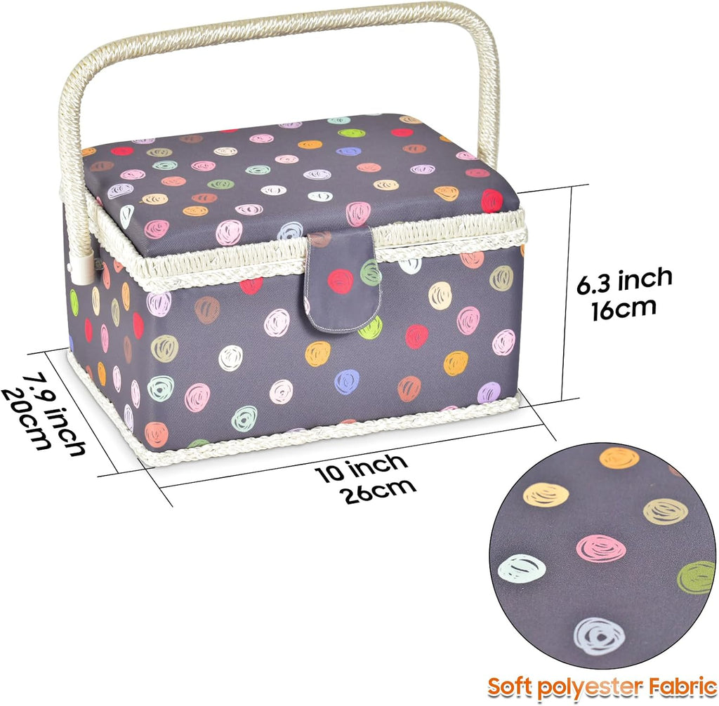 Sewing Basket with Removable Tray for Storage (Gray, Large Rectangle)