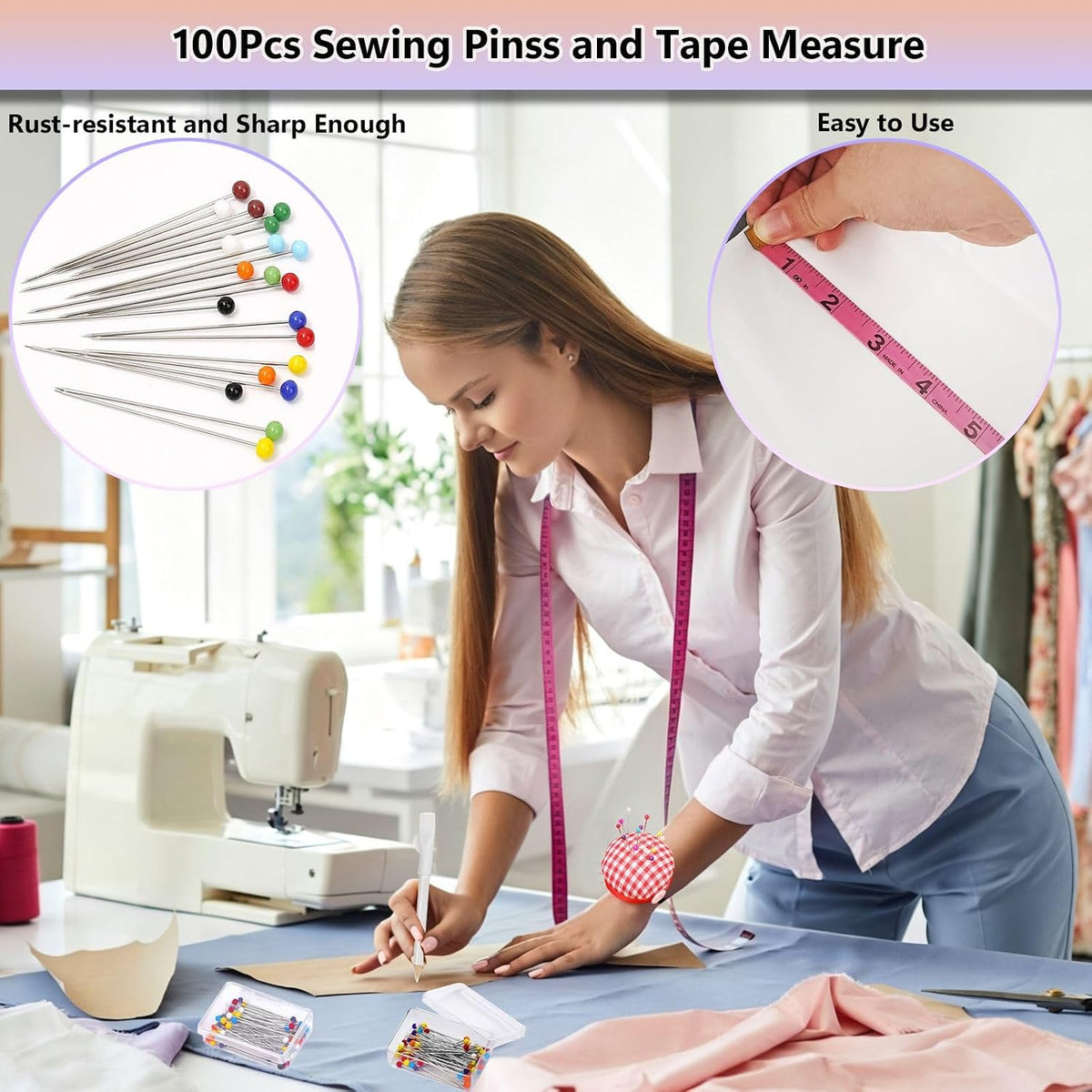 10Pcs Triangle Tailors Chalk with 100Pcs Sewing Clips, 100pcs Straight
