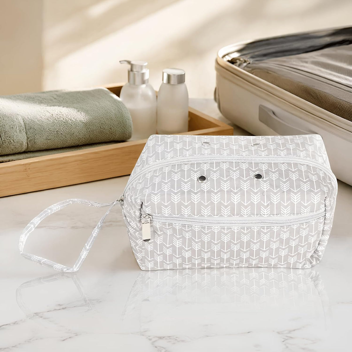 Knitting Bag, Gray Oxford Yarn Storage Organizer for Yarn Skeins