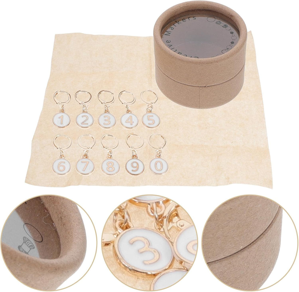 10pcs Number 0-9 Stitch Markers with Locking Clips White