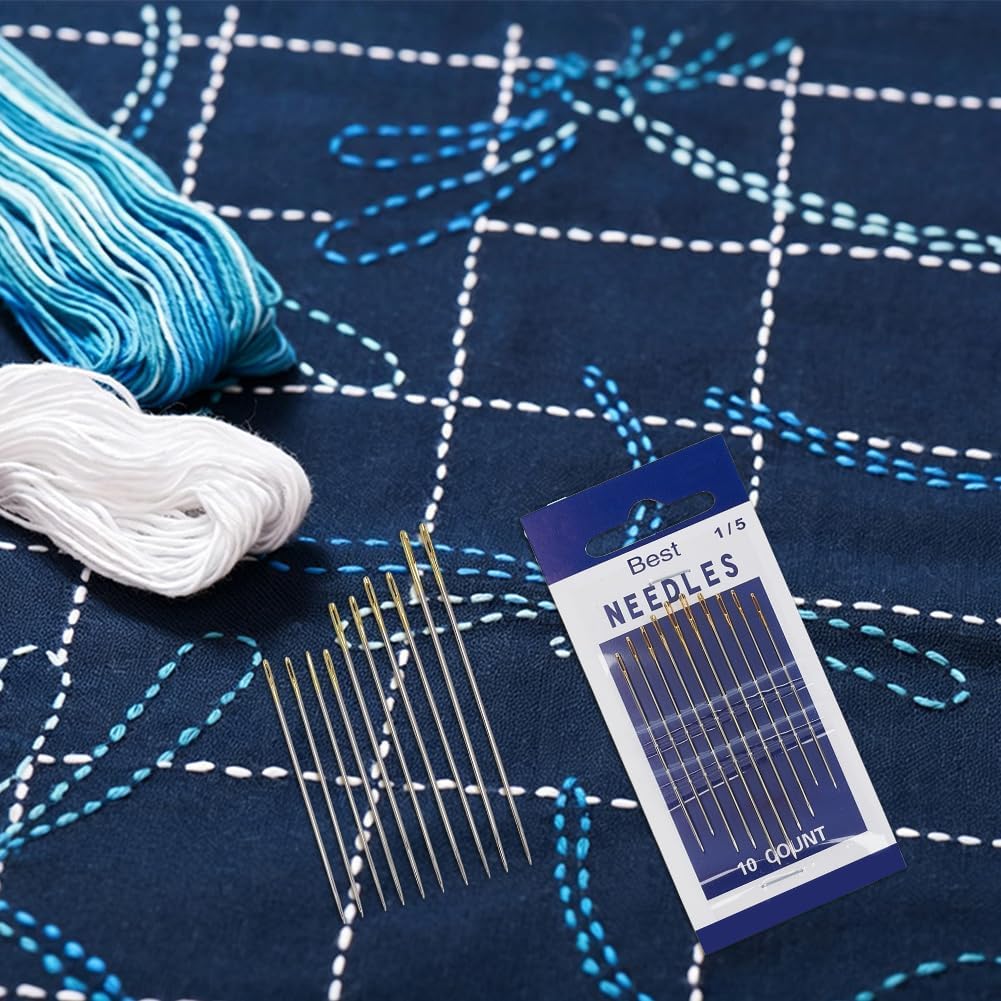 FREEBLOSS 50Pcs Sashiko Needles 4 Sizes Sashiko Hand Sewing Needles