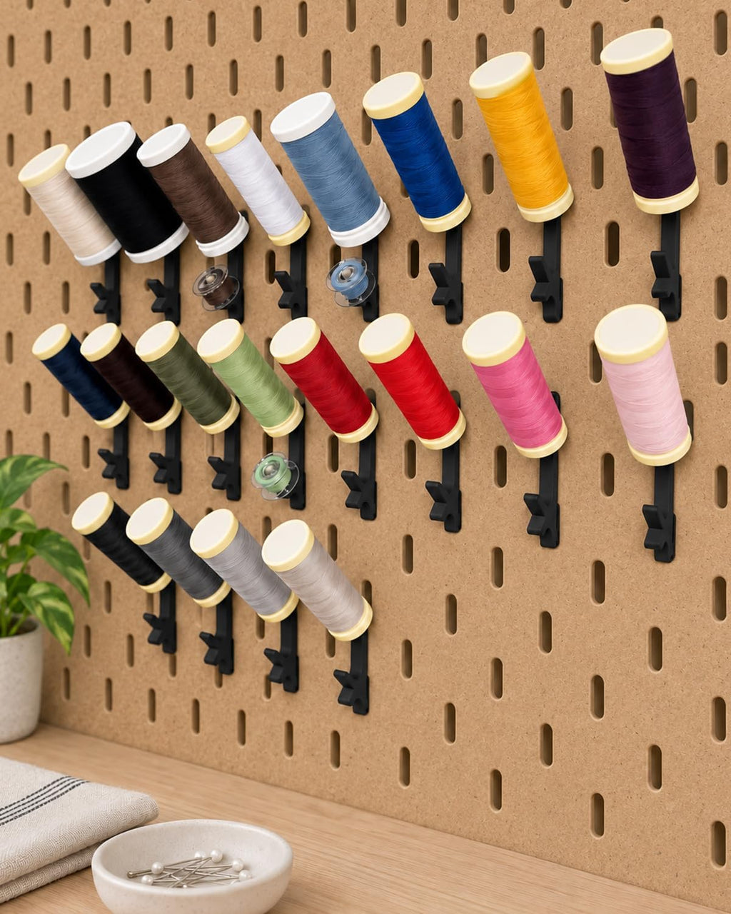 40 Pcs Black Thread Spool & Bobbin Holders for IKEA SKADIS Pegboard