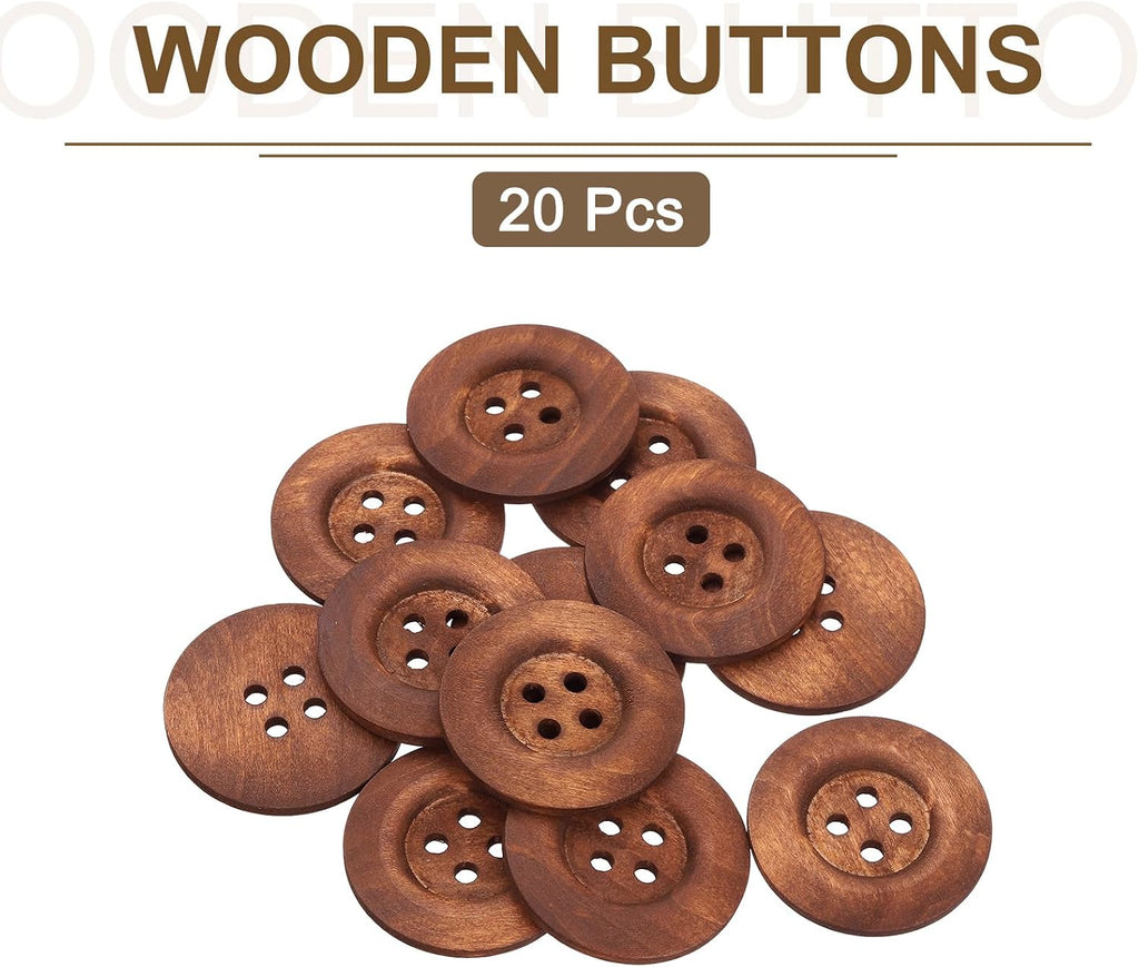 uxcell 20Pcs Large Wooden Buttons, 50mm(2") 4 Hole Round Wood Sewing