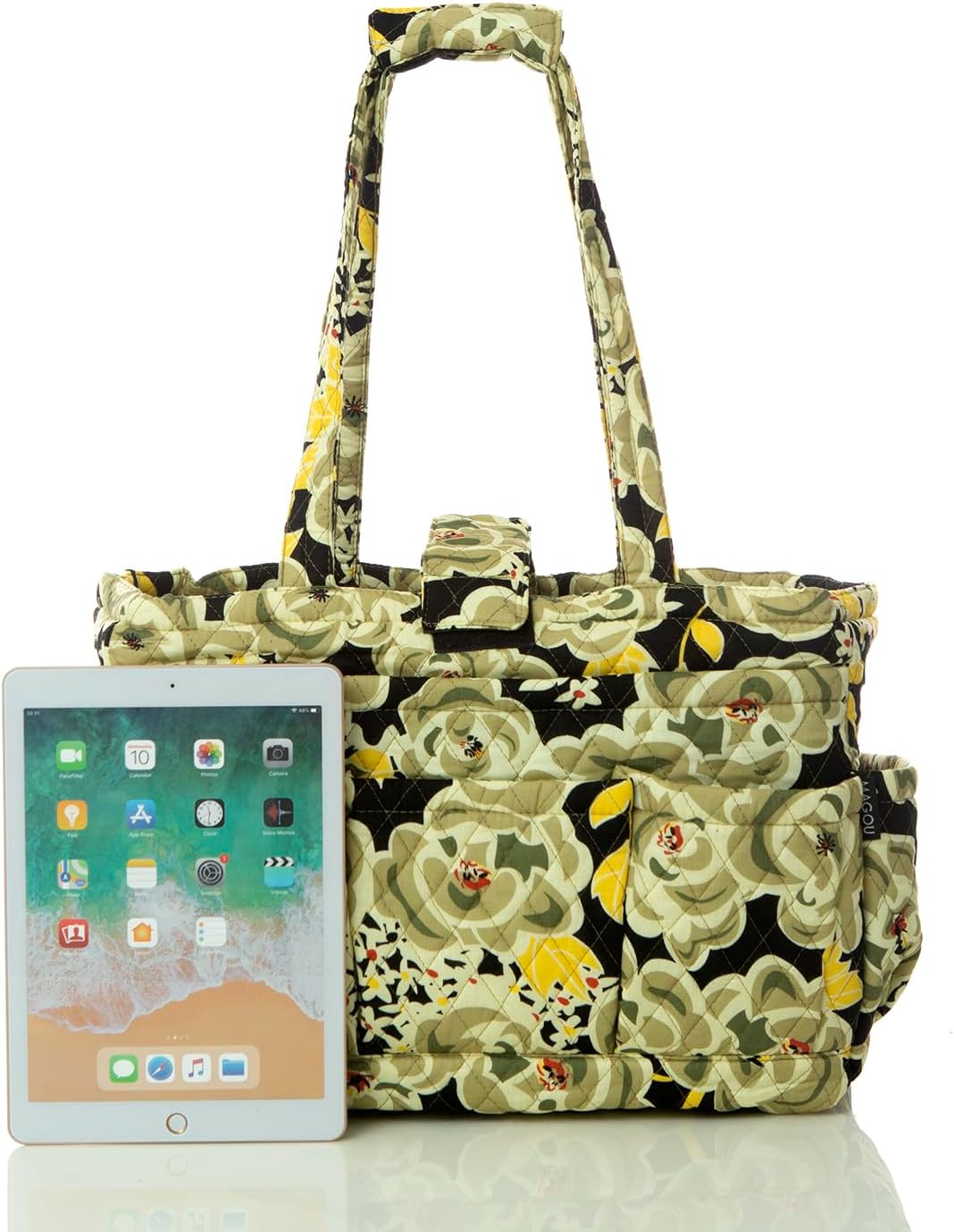 Knitting Quilted Tote Bag w/6 Pockets, Multifunctional Yarn Organizer