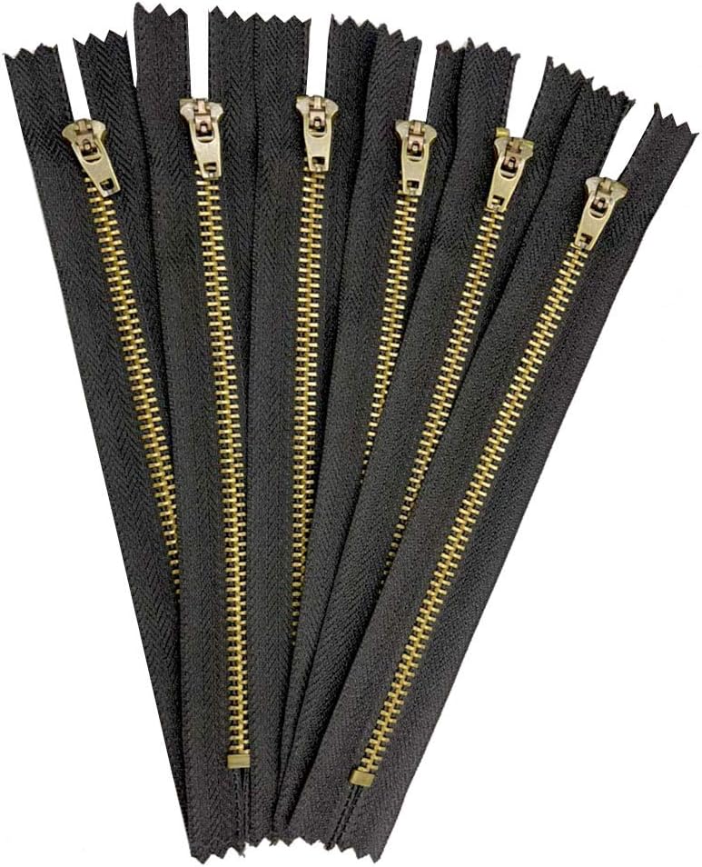 AMORNPHAN 6 pcs 7 Inch Metal Zippers Closed End #5 Black Tape Antique