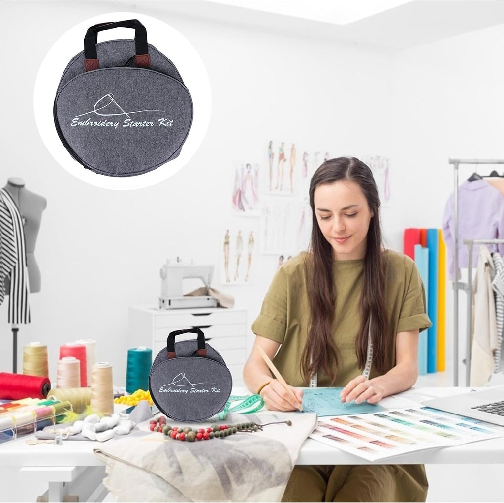 Embroidery Project Storage Bag with Zipper for Stitching Supplies