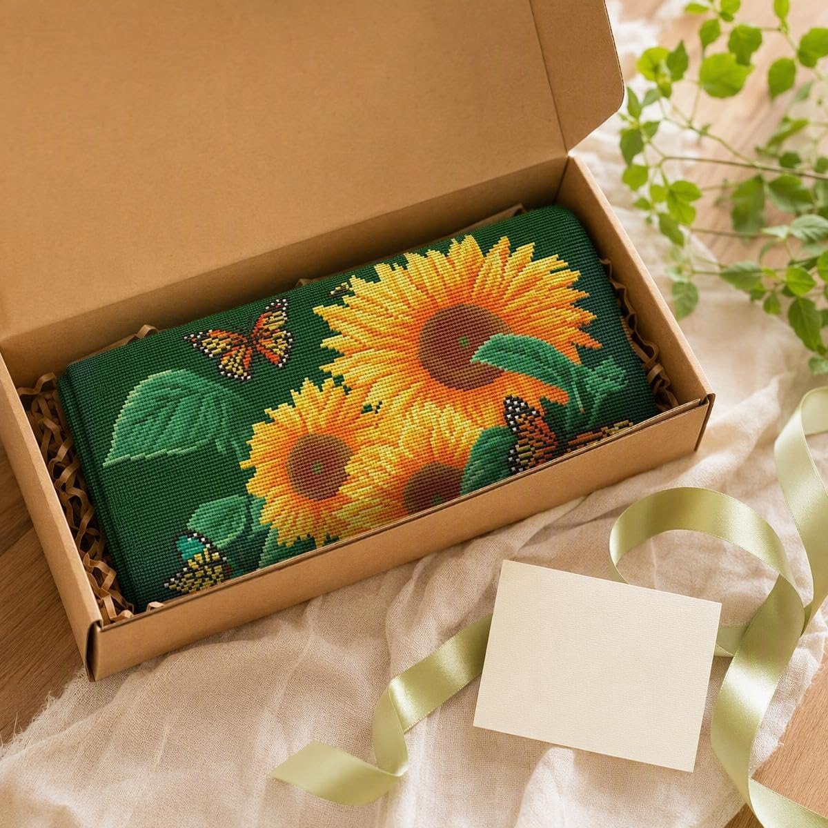 WUSARPLY Sunflowers Stamped Cross Stitch Kits for Beginners Adults