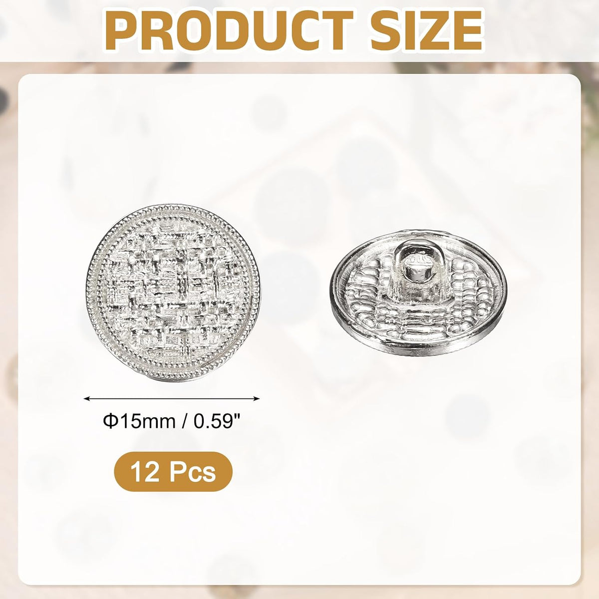 uxcell Metal Shank Buttons,15mm/0.59" Retro Weave Buttons,Silver 12Pcs