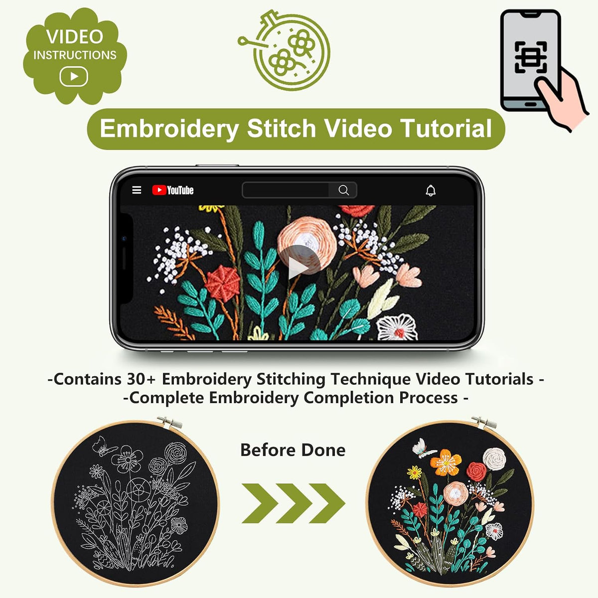 Santune 3 Pack Beginner Embroidery Kits for Adults DIY Starter Kit
