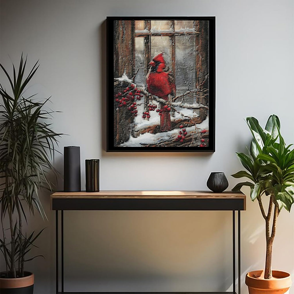 KFBXZIP Red Cardinal on Window Berries DIY 11CT Stamped Cross Stitch