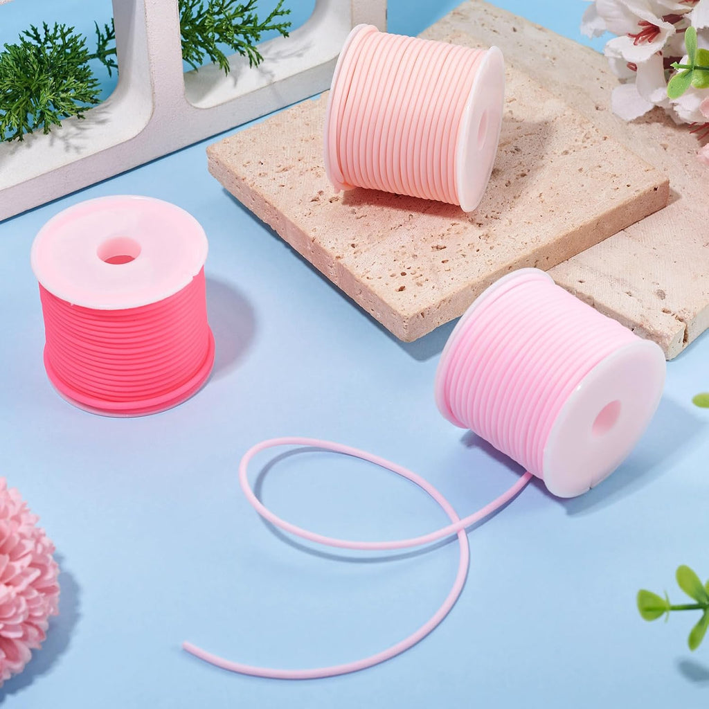 FASHEWELRY 16.4 Yards 2mm Hollow Pipe Rubber Cords 3 Pink Colors