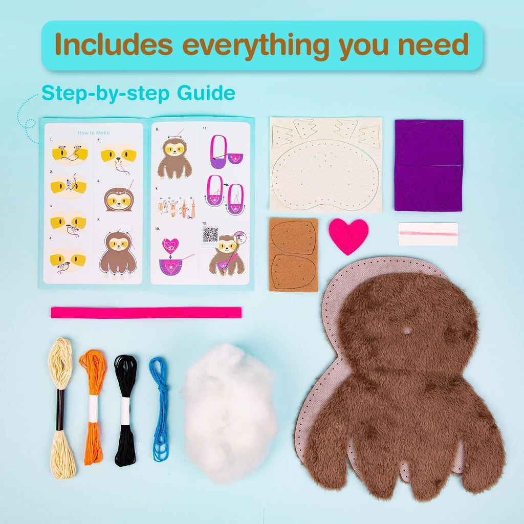 Avenir My First Sewing Kit for Kids 6-8, Sloth Stuffed Animal Craft