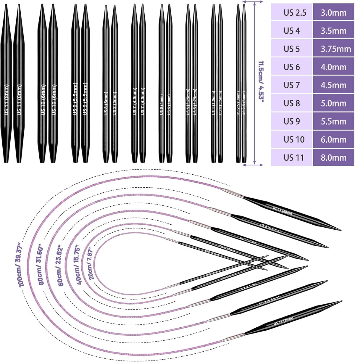 Katech Interchangeable Knitting Needles Set- 9 PRS Circular Knitting