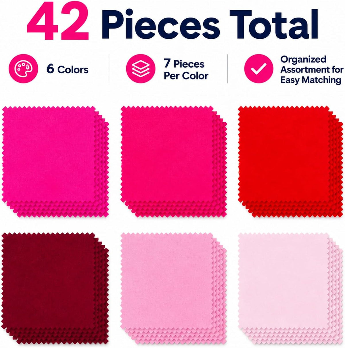 Pink Red Fabric Squares 5 x 5 Inch, Solid Cotton Precut Quilt Fabric